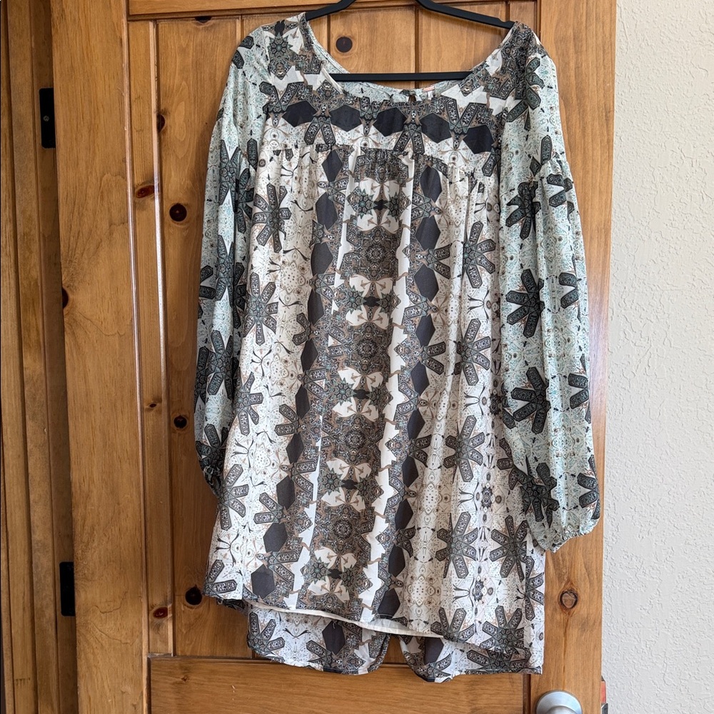 Free People Floral Patterned Mini Dress - Black and Cream